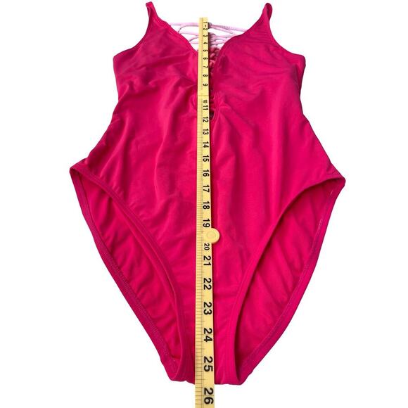 Bleu Rod Beattie Pink Lace-Up Plunge One-Piece Swimsuit - Size 10 - Picture 11 of 15